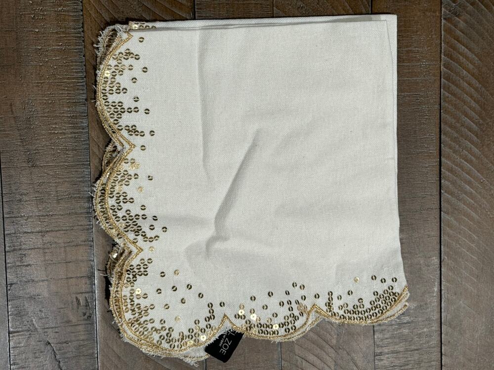 Rachel Zoe Scalloped Gold Sequin Napkins - Never Used - Set of 2